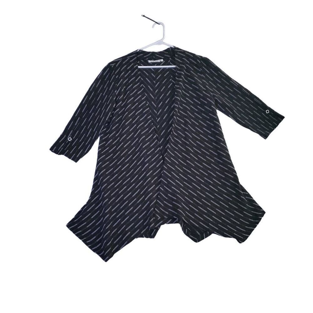 Habitat Women's Open Front Asymmetrical Black White Tally Print Cardigan Small